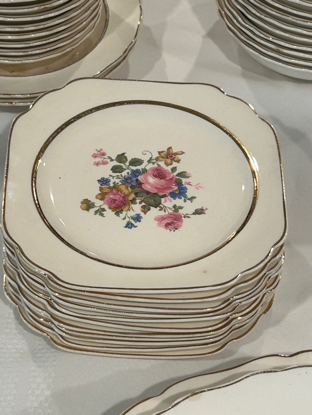 4 Square Salad Appetizer Plates Canonsburg Pottery Co. Keystone Summer Garden